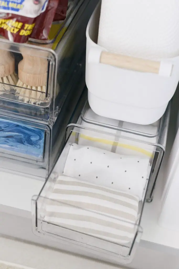 Under kitchen sink organization - clear storage stackable bins