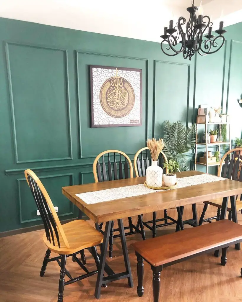 Dining table area with mismatched. chairs
