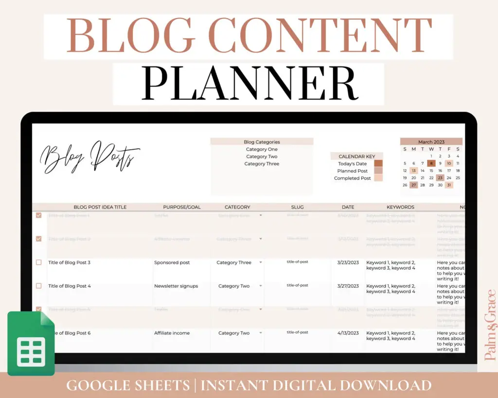 Blog Content Planner For Google Sheets