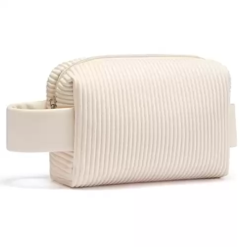 LIYSOCA Small Makeup Bag PU Striped Leather Portable Travel Pouch