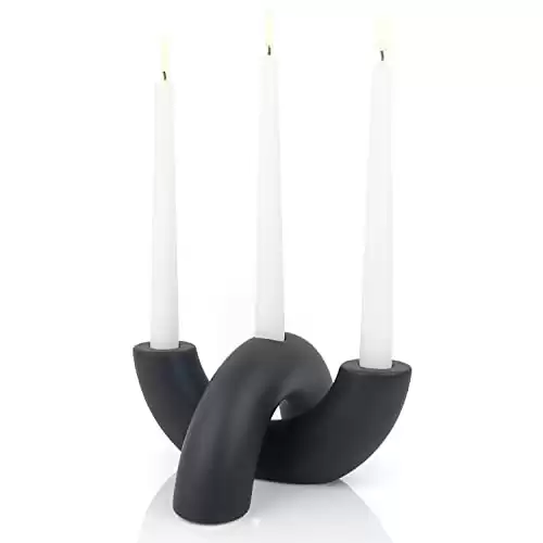 AERLO Ceramic Minimalist Candelabra for 3 Taper Candles (Black)