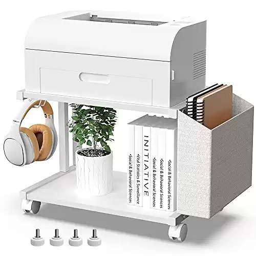 VEDECASA 2 Tier Modern White Wooden Under Desk Printer Stand