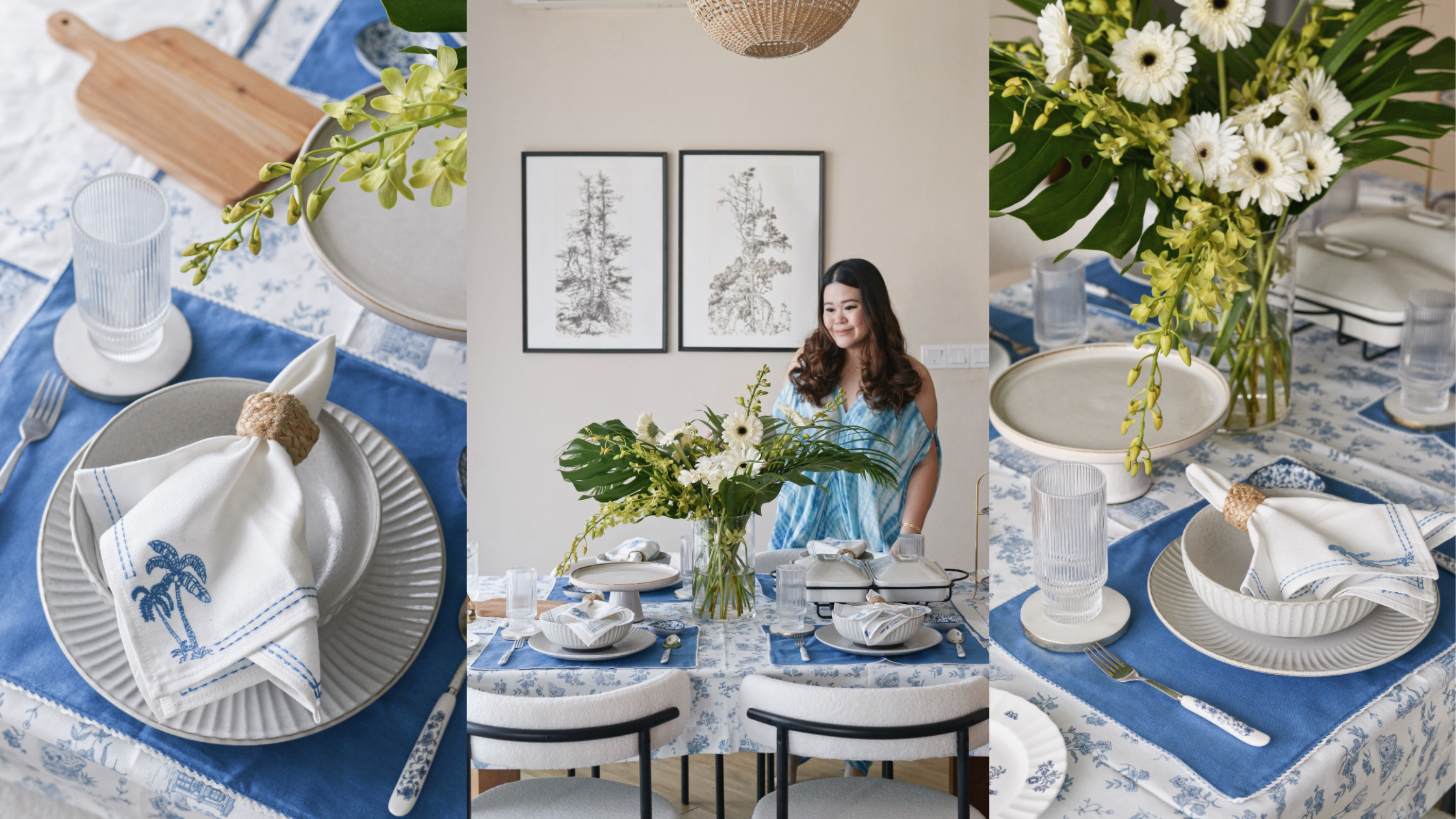Simple and casual blue and white table setting ideas