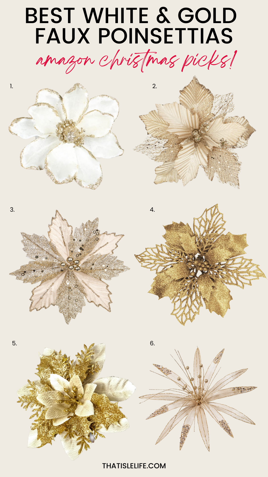 Amazon Christmas White & Gold Faux Poinsettia Picks