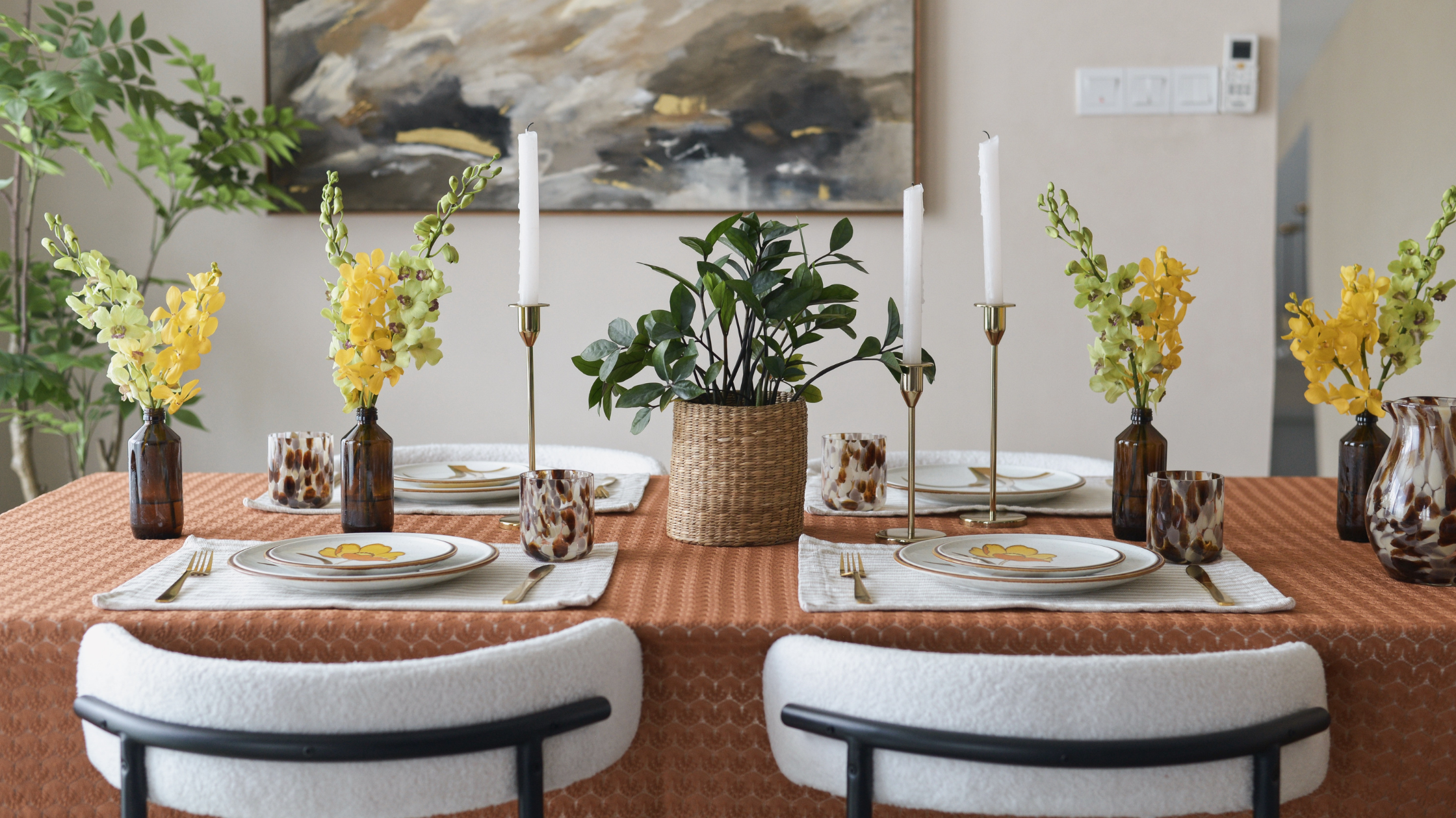 An Indoor Tropical Table Setting