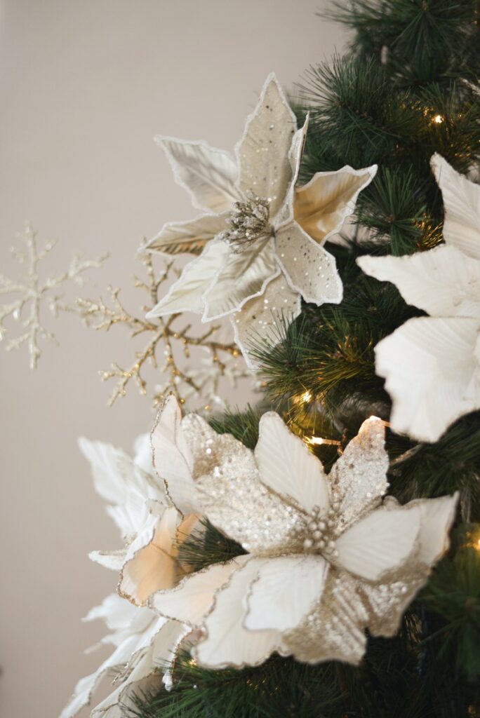 Gold floral Christmas tree ornaments decor