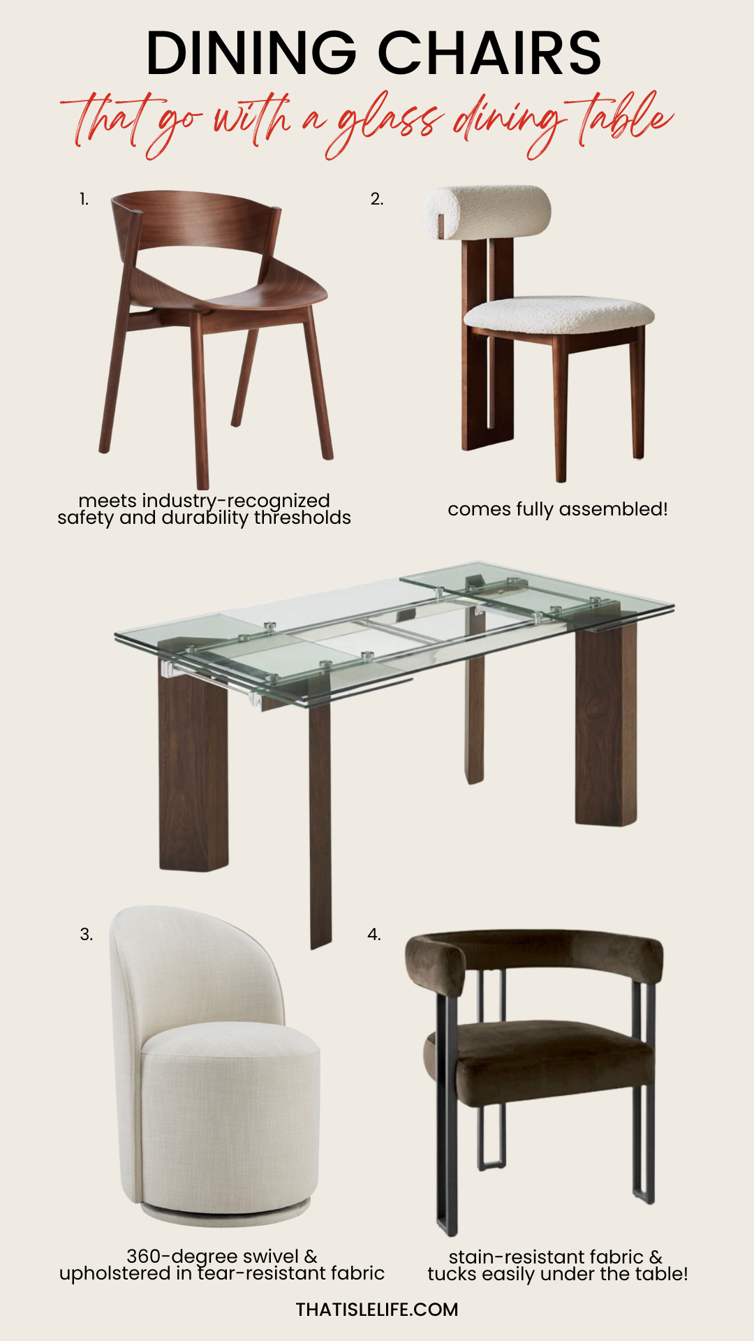 Dining Chairs That Go With A Glass Dining Table With Walnut Wood Legs