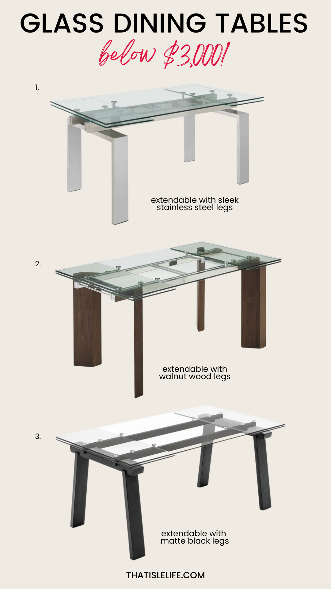 Rectangle glass dining tables below $3,000