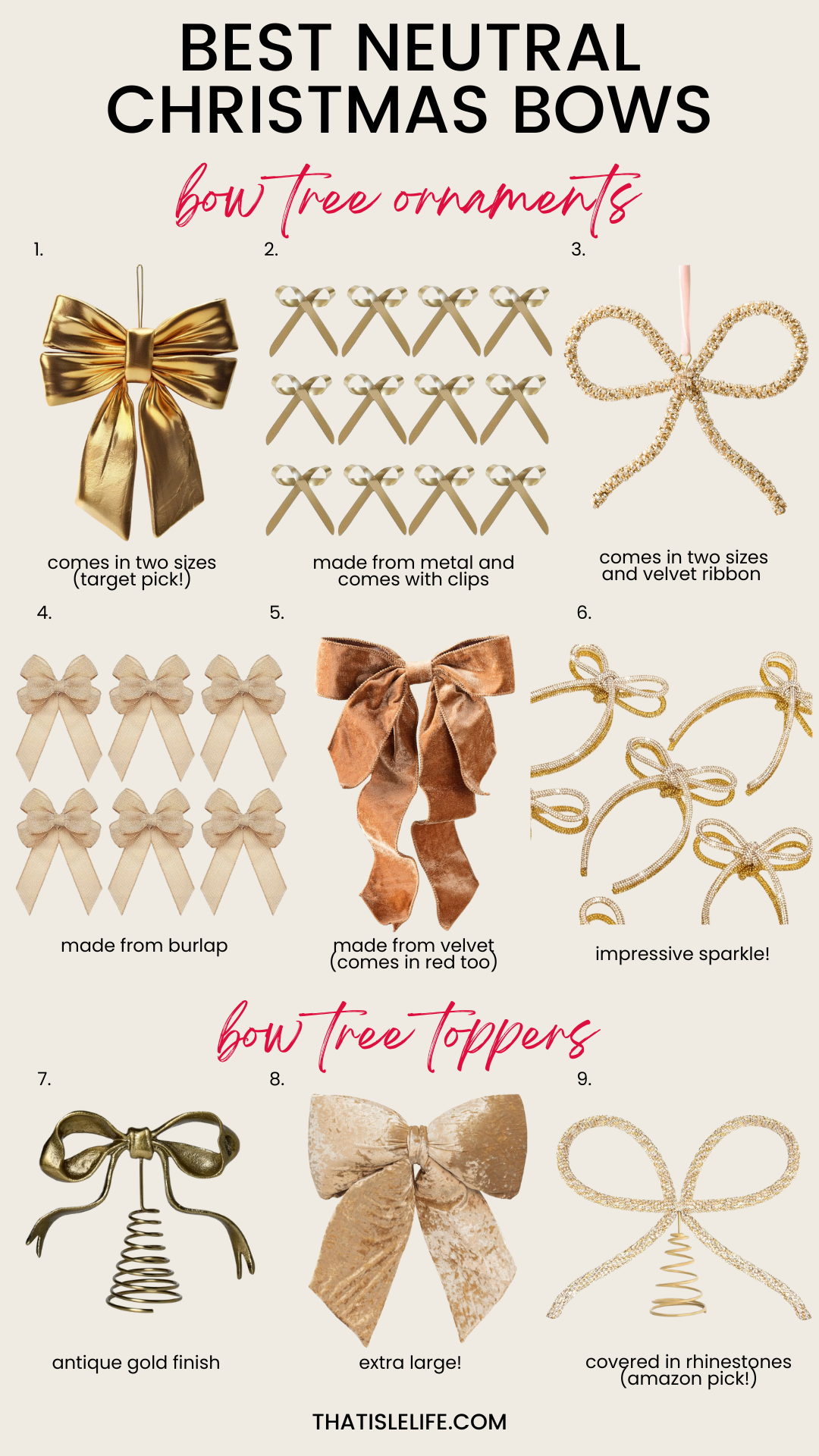 Best Neutral Christmas Bow Ornaments & Bow Toppers